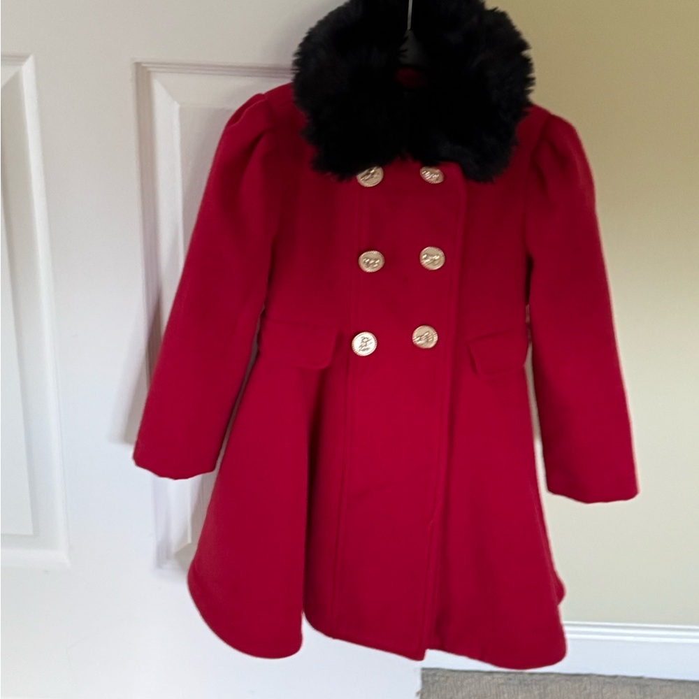 Rothschild Red Pea Coat with Black Fur Collar